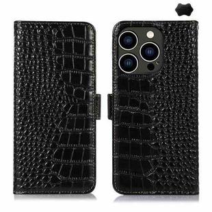 For iPhone 16 Pro Max Crocodile Top Layer Cowhide Leather Phone Case(Black)