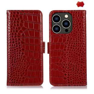 For iPhone 16 Pro Max Crocodile Top Layer Cowhide Leather Phone Case(Red)