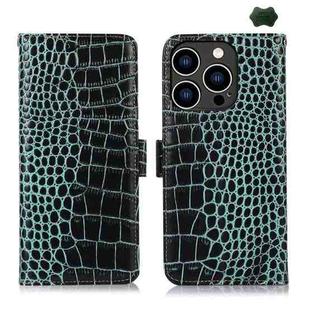 For iPhone 16 Pro Max Crocodile Top Layer Cowhide Leather Phone Case(Green)