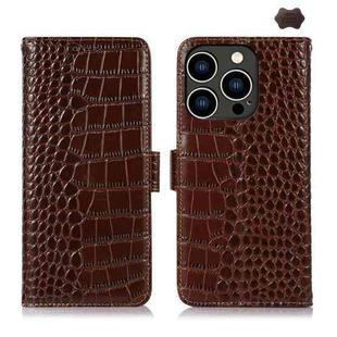 For iPhone 16 Pro Crocodile Top Layer Cowhide Leather Phone Case(Brown)