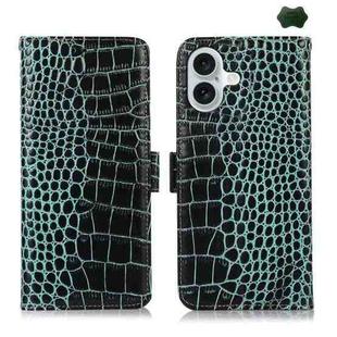 For iPhone 16 Plus Crocodile Top Layer Cowhide Leather Phone Case(Green)