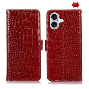 For iPhone 16 Crocodile Top Layer Cowhide Leather Phone Case(Red)