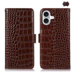 For iPhone 16 Crocodile Top Layer Cowhide Leather Phone Case(Brown)