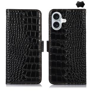 For iPhone 17 Crocodile Top Layer Cowhide Leather Phone Case(Black)