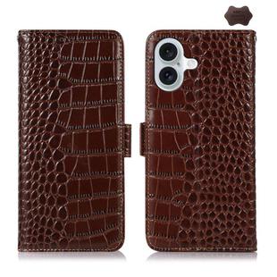 For iPhone 17 Crocodile Top Layer Cowhide Leather Phone Case(Brown)