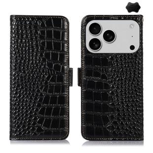 For iPhone 17 Pro Max Crocodile Top Layer Cowhide Leather Phone Case(Black)