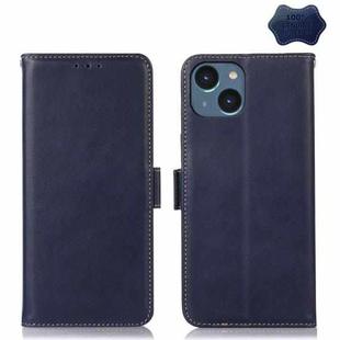 For iPhone 15 Crazy Horse Top Layer Cowhide Leather Phone Case(Blue)