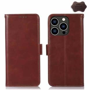 For iPhone 15 Pro Crazy Horse Top Layer Cowhide Leather Phone Case(Brown)