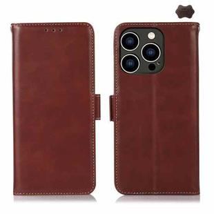 For iPhone 16 Pro Max Crazy Horse Top Layer Cowhide Leather Phone Case(Brown)