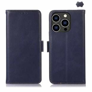 For iPhone 16 Pro Crazy Horse Top Layer Cowhide Leather Phone Case(Blue)