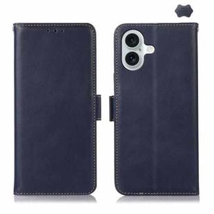 For iPhone 16 Plus Crazy Horse Top Layer Cowhide Leather Phone Case(Blue)