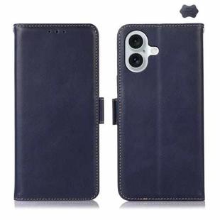 For iPhone 16 Crazy Horse Top Layer Cowhide Leather Phone Case(Blue)
