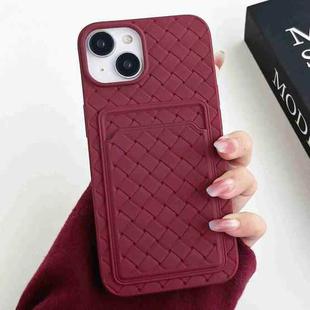 For iPhone 14 Plus Weave Texture Card Slot Skin Feel Phone Case(Wine Red)