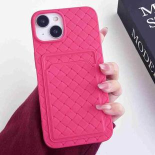 For iPhone 14 Plus Weave Texture Card Slot Skin Feel Phone Case(Rose Red)