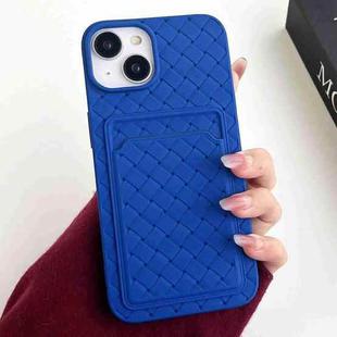 For iPhone 14 Plus Weave Texture Card Slot Skin Feel Phone Case(Dark Blue)