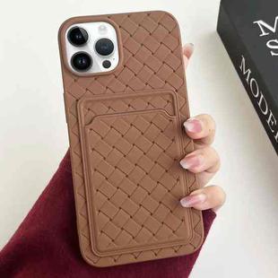 For iPhone 14 Pro Max Weave Texture Card Slot Skin Feel Phone Case(Brown)