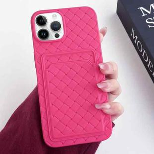 For iPhone 14 Pro Max Weave Texture Card Slot Skin Feel Phone Case(Rose Red)