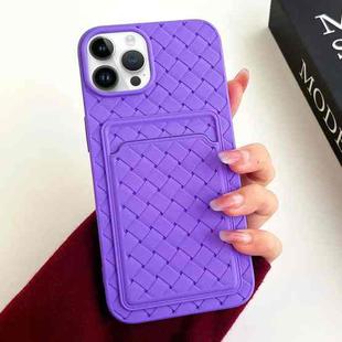 For iPhone 14 Pro Max Weave Texture Card Slot Skin Feel Phone Case(Dark Purple)