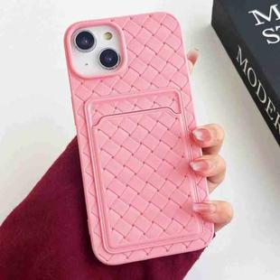 For iPhone 13 Weave Texture Card Slot Skin Feel Phone Case(Pink)