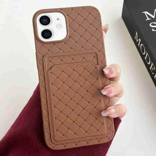 For iPhone 12 / 12 Pro Weave Texture Card Slot Skin Feel Phone Case(Brown)