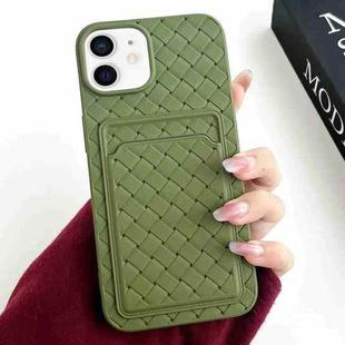 For iPhone 12 / 12 Pro Weave Texture Card Slot Skin Feel Phone Case(Olive Green)