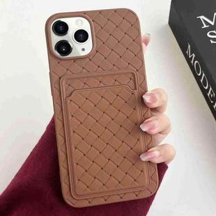 For iPhone 11 Pro Max Weave Texture Card Slot Skin Feel Phone Case(Brown)
