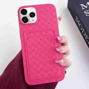 For iPhone 11 Pro Max Weave Texture Card Slot Skin Feel Phone Case(Rose Red)