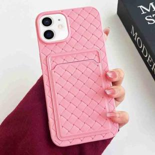 For iPhone 11 Weave Texture Card Slot Skin Feel Phone Case(Pink)