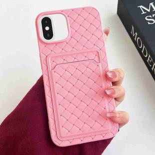 For iPhone XS / X Weave Texture Card Slot Skin Feel Phone Case(Pink)
