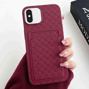 For iPhone XS / X Weave Texture Card Slot Skin Feel Phone Case(Wine Red)