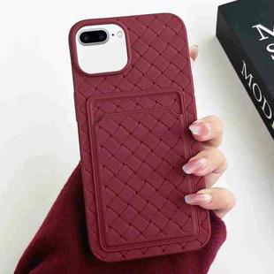 For iPhone 8 Plus / 7 Plus Weave Texture Card Slot Skin Feel Phone Case(Wine Red)