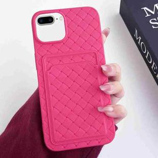 For iPhone 8 Plus / 7 Plus Weave Texture Card Slot Skin Feel Phone Case(Rose Red)