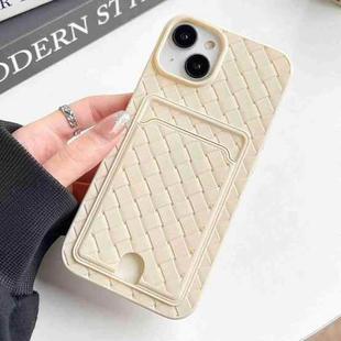 For iPhone 14 Plus Weave Texture Card Slot Skin Feel Phone Case with Push Card Hole(White)
