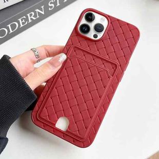 For iPhone 14 Pro Weave Texture Card Slot Skin Feel Phone Case with Push Card Hole(Red)