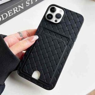 For iPhone 14 Pro Weave Texture Card Slot Skin Feel Phone Case with Push Card Hole(Black)