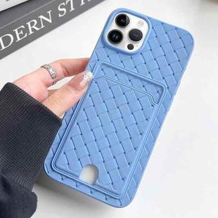 For iPhone 14 Pro Max Weave Texture Card Slot Skin Feel Phone Case with Push Card Hole(Sky Blue)