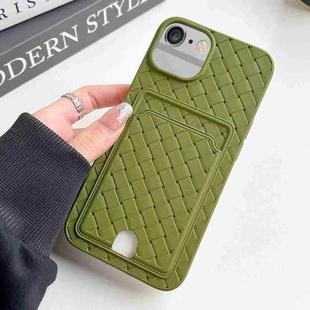 For iPhone SE 2022 / SE 2020 / 8 / 7 Weave Texture Card Slot Skin Feel Phone Case with Push Card Hole(Olive Green)