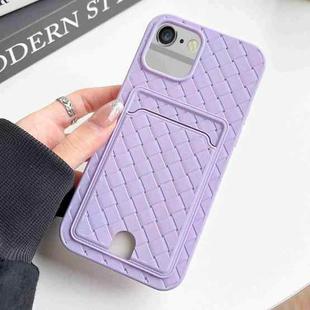 For iPhone SE 2022 / SE 2020 / 8 / 7 Weave Texture Card Slot Skin Feel Phone Case with Push Card Hole(Light Purple)