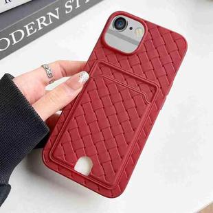 For iPhone SE 2022 / SE 2020 / 8 / 7 Weave Texture Card Slot Skin Feel Phone Case with Push Card Hole(Red)