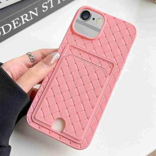 For iPhone SE 2022 / SE 2020 / 8 / 7 Weave Texture Card Slot Skin Feel Phone Case with Push Card Hole(Pink)