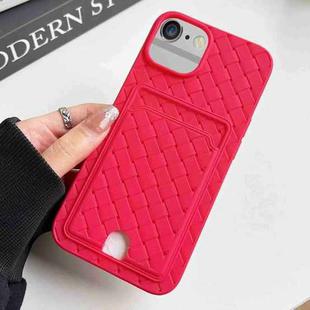 For iPhone SE 2022 / SE 2020 / 8 / 7 Weave Texture Card Slot Skin Feel Phone Case with Push Card Hole(Rose Red)