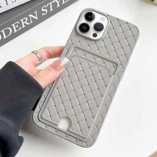 For iPhone 13 Pro Max Weave Texture Card Slot Skin Feel Phone Case with Push Card Hole(Grey)