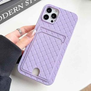For iPhone 13 Pro Max Weave Texture Card Slot Skin Feel Phone Case with Push Card Hole(Light Purple)