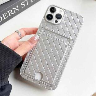 For iPhone 13 Pro Max Weave Texture Card Slot Skin Feel Phone Case with Push Card Hole(Silver)