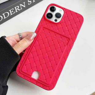 For iPhone 13 Pro Max Weave Texture Card Slot Skin Feel Phone Case with Push Card Hole(Rose Red)