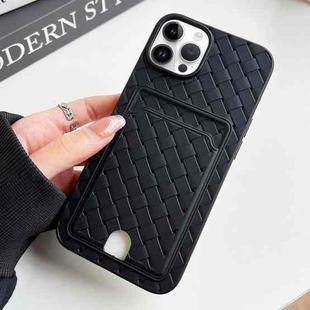 For iPhone 13 Pro Weave Texture Card Slot Skin Feel Phone Case with Push Card Hole(Black)