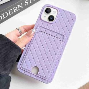 For iPhone 13 Weave Texture Card Slot Skin Feel Phone Case with Push Card Hole(Light Purple)