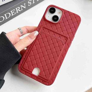 For iPhone 13 Weave Texture Card Slot Skin Feel Phone Case with Push Card Hole(Red)