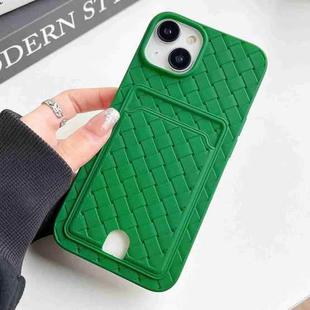 For iPhone 13 Weave Texture Card Slot Skin Feel Phone Case with Push Card Hole(Green)