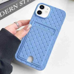 For iPhone 12 / 12 Pro Weave Texture Card Slot Skin Feel Phone Case with Push Card Hole(Sky Blue)